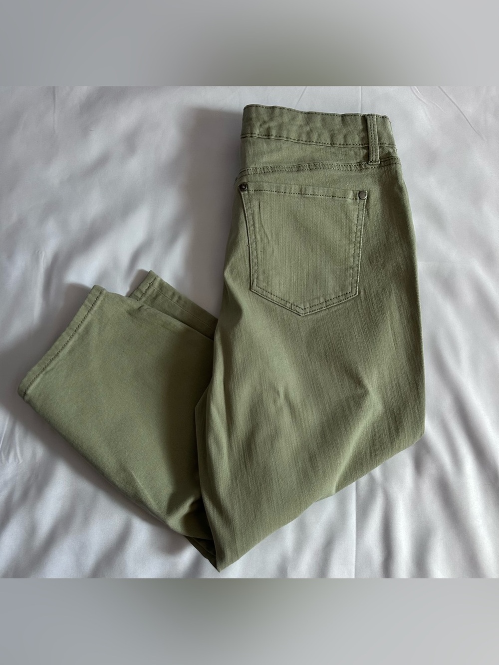 Gloria Vanderbilt Sage Green Stretch Cropped Capri Denim Pants Size 10